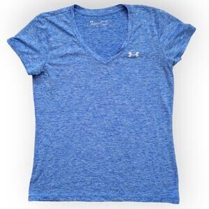 Under Armour Loose Fit Heathered Blue V-Neck Activewear Short Sleeve Tee Sz S